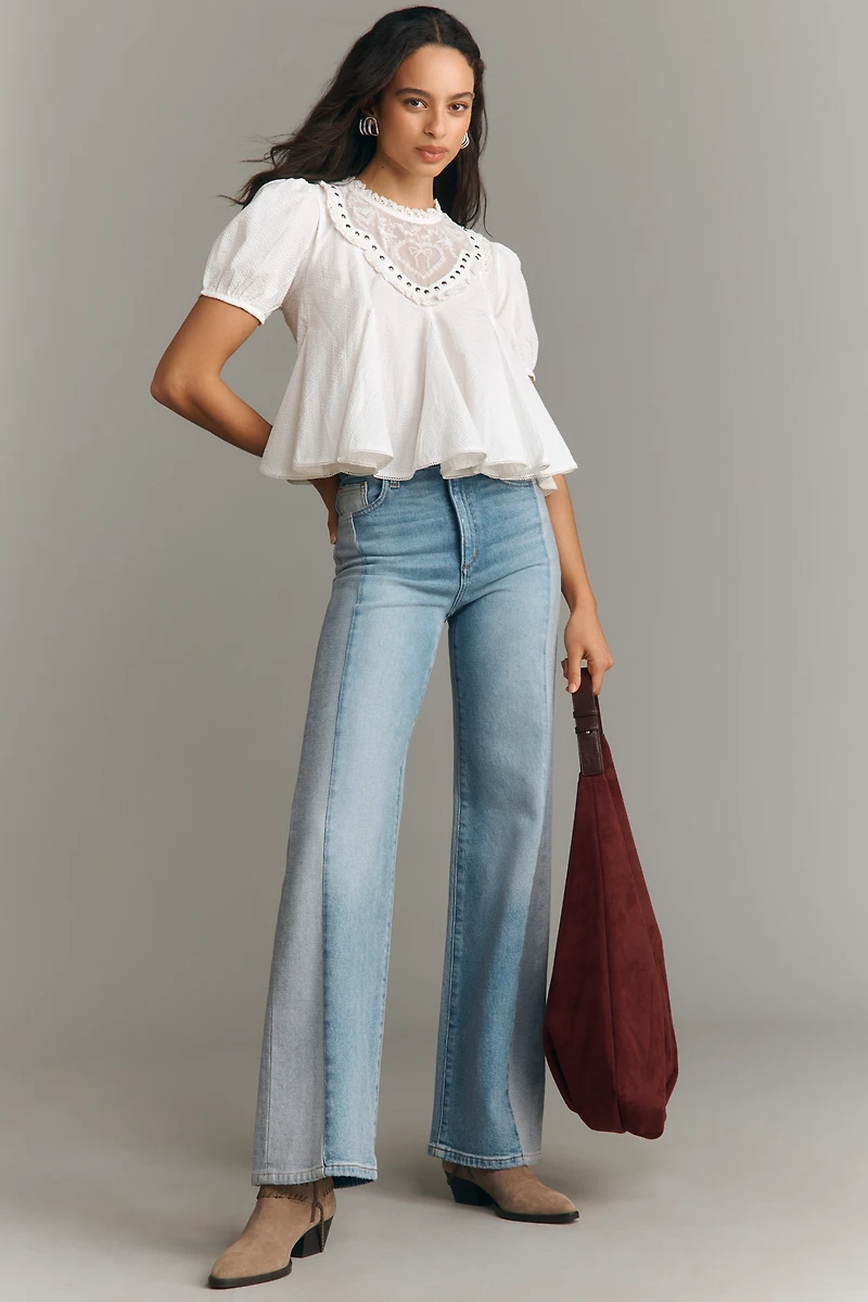 Maeve Puff-Sleeve Studded Placket Blouse