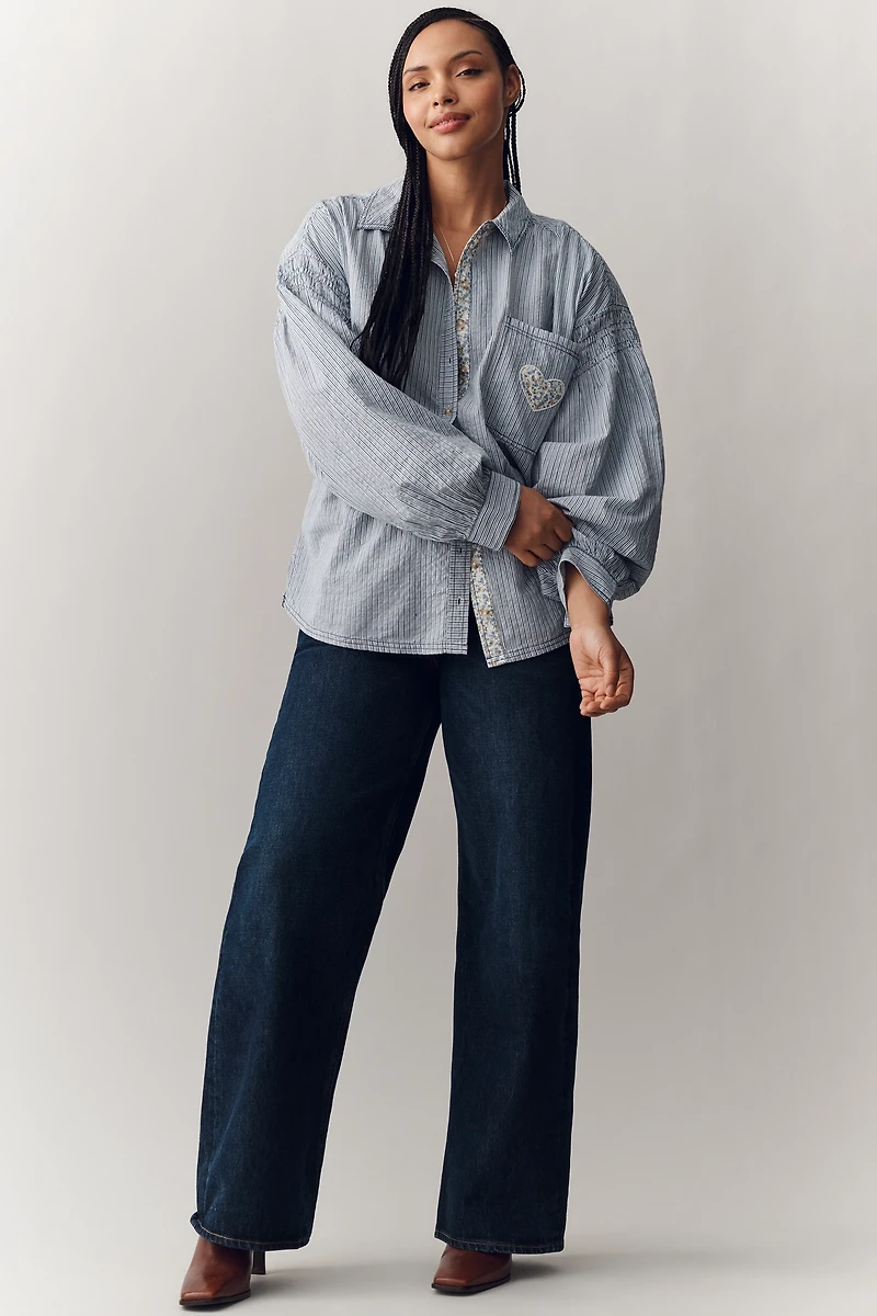 Pilcro Mix-Print Long-Sleeve Buttondown Shirt