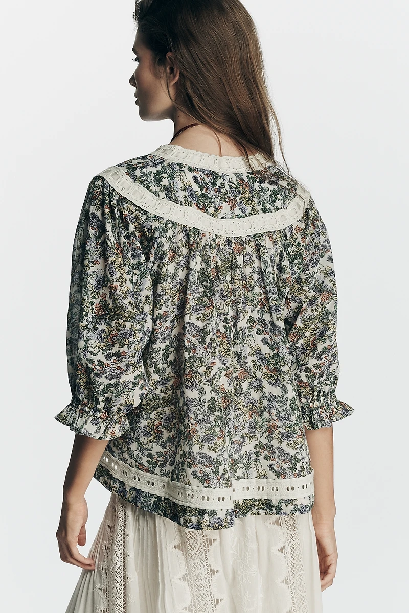 By Anthropologie Half-Sleeve Eyelet Swing Top