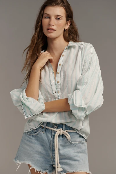 Pilcro Cotton Relaxed Henley Buttondown Shirt