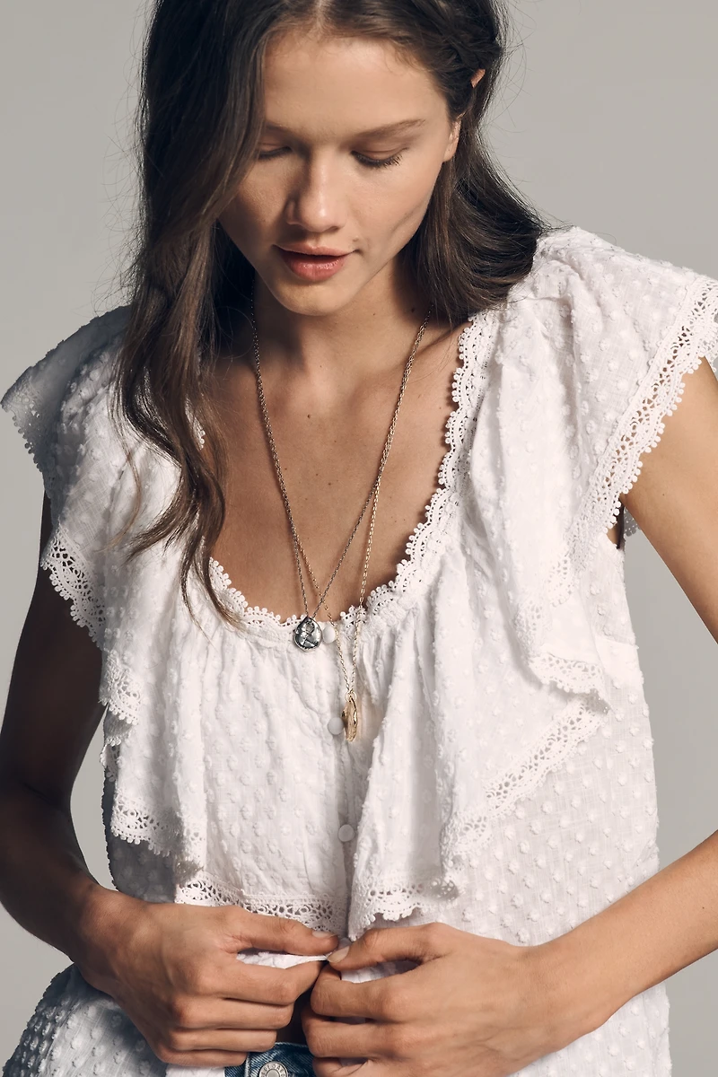 By Anthropologie Short-Sleeve Ruffle Collar Top