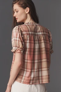 By Anthropologie Cotton Puff-Sleeve Buttondown Shirt