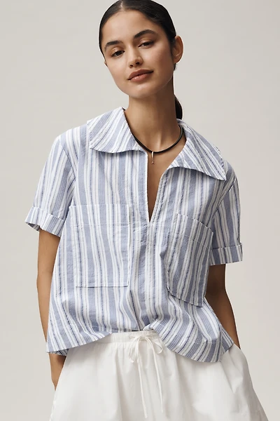 Maeve Short-Sleeve Swing Buttondown Top