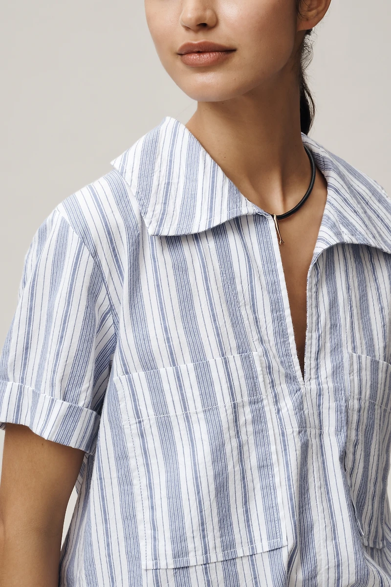 Maeve Short-Sleeve Swing Buttondown Top