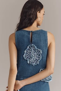 Maeve Sleeveless Floral Cutout Denim Blouse