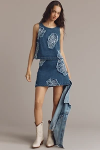 Maeve Sleeveless Floral Cutout Denim Blouse