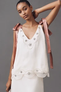 By Anthropologie Tie-Strap Crystal Tank Top