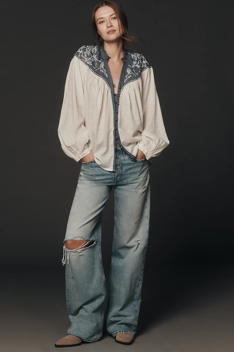 Pilcro Puff-Sleeve Buttondown Blouse