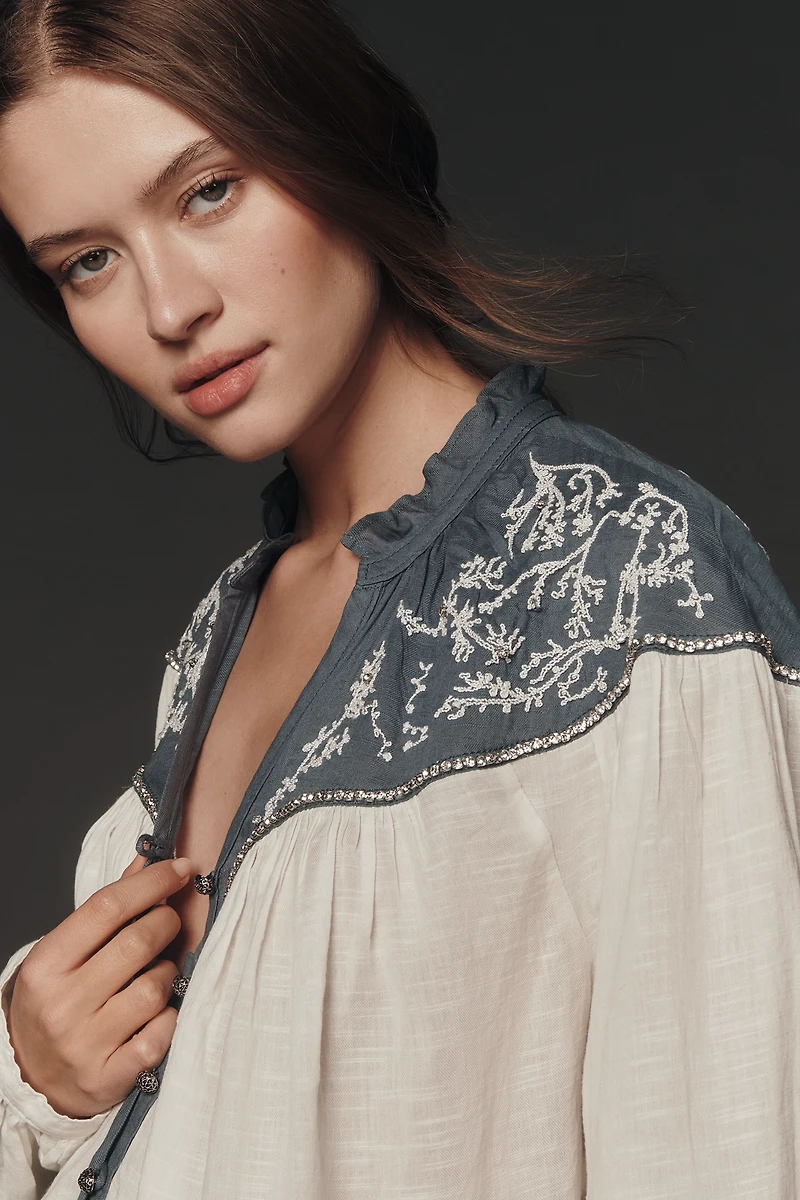 Pilcro Puff-Sleeve Buttondown Blouse