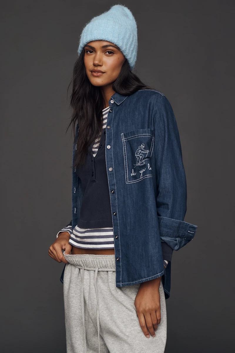 Pilcro Ski Motif Long-Sleeve Denim Buttondown Shirt