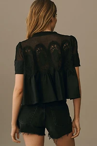 The Iris Short-Sleeve Lace Poplin Blouse by En Elly