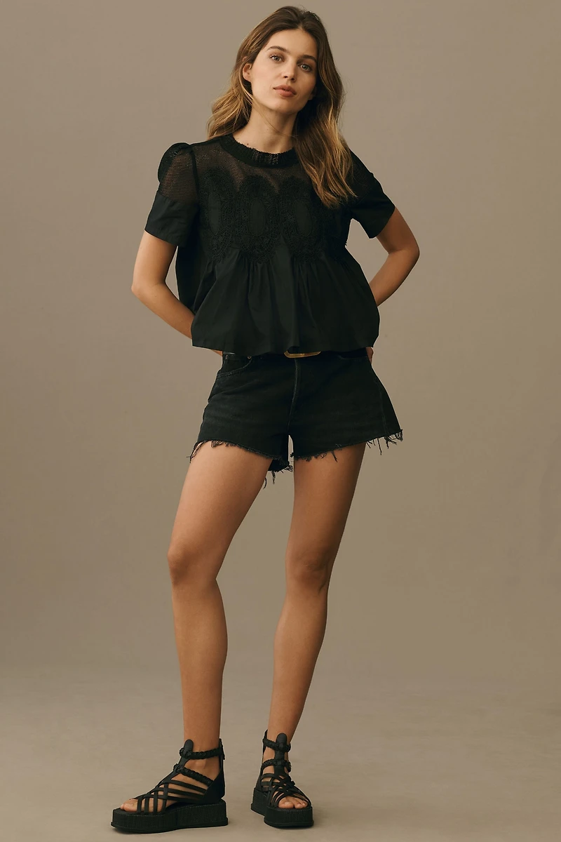 The Iris Short-Sleeve Lace Poplin Blouse by En Elly