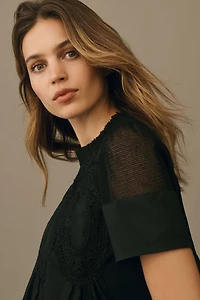 The Iris Short-Sleeve Lace Poplin Blouse by En Elly