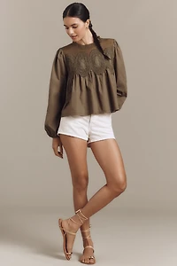 The Iris Long-Sleeve Lace Poplin Blouse by En Elly