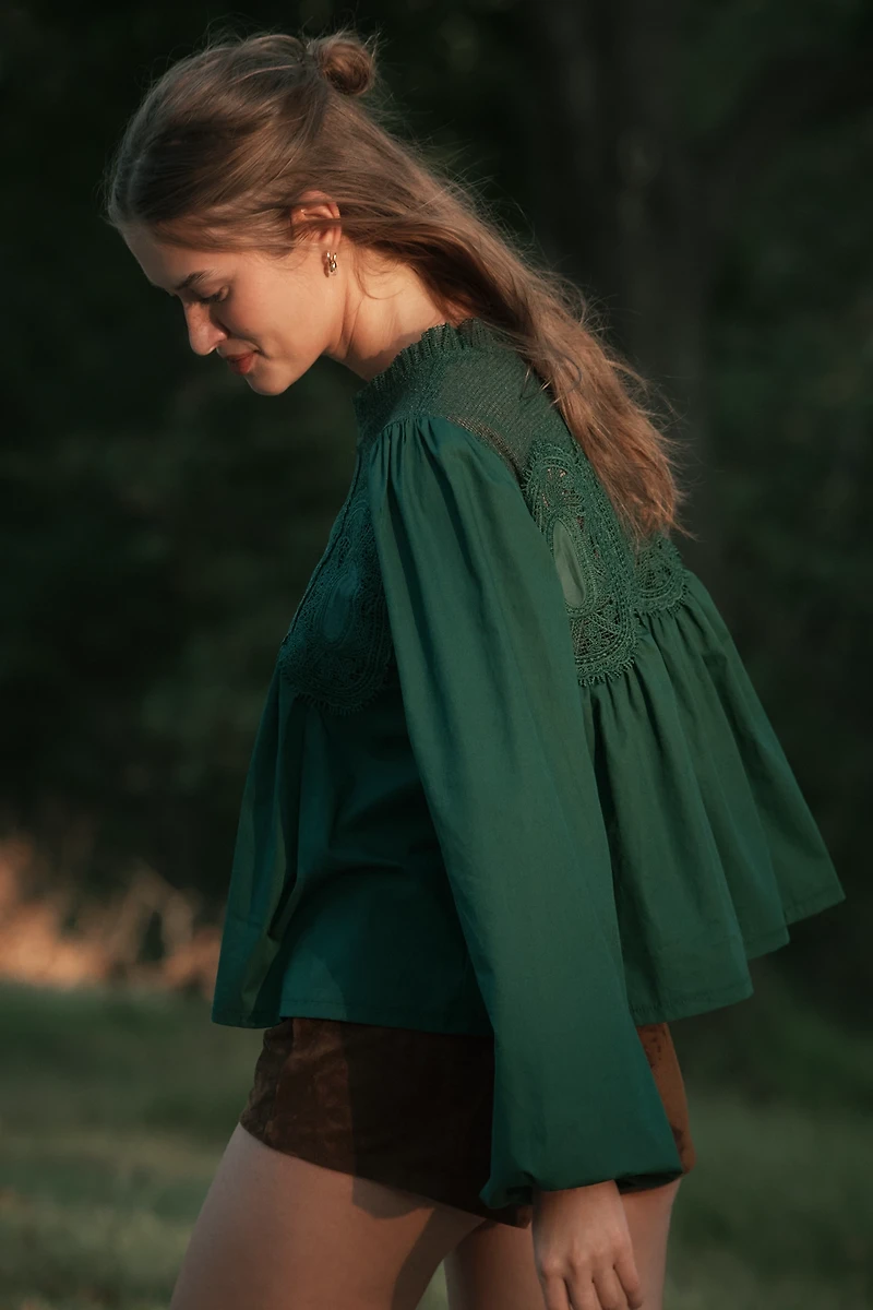 The Iris Long-Sleeve Lace Poplin Blouse by En Elly