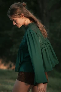 The Iris Long-Sleeve Lace Poplin Blouse by En Elly