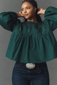 The Iris Long-Sleeve Lace Poplin Blouse by En Elly