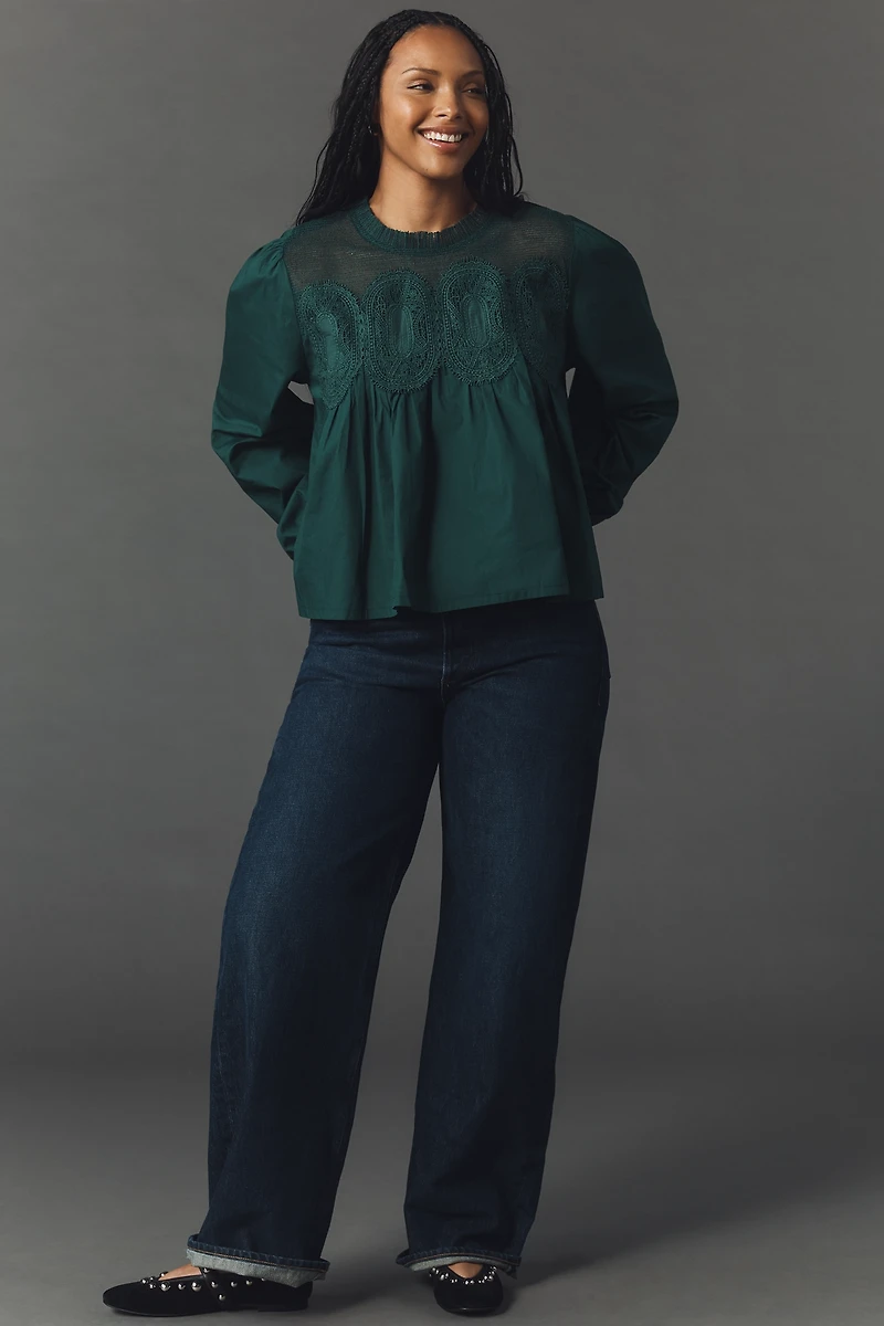 The Iris Long-Sleeve Lace Poplin Blouse by En Elly