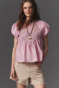 En Elly Puff-Sleeve Crochet Blouse