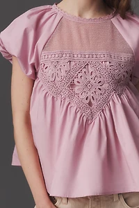 En Elly Puff-Sleeve Crochet Blouse