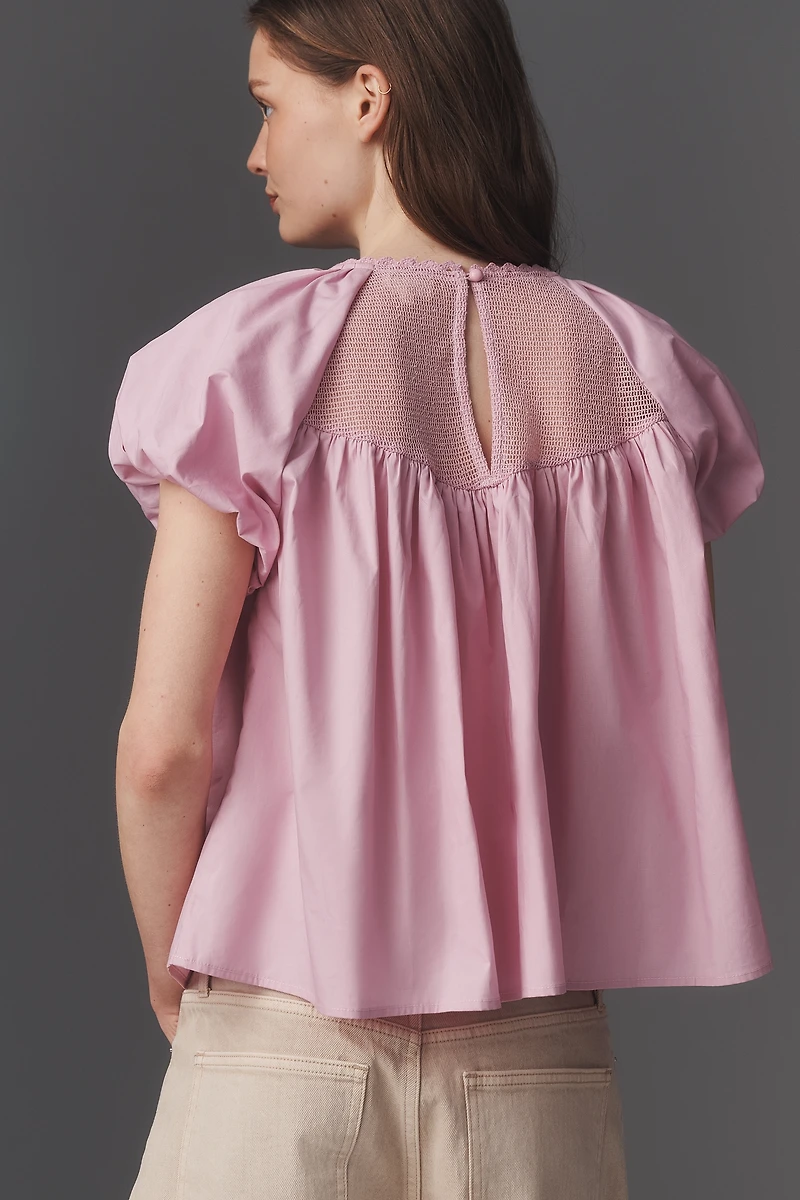 En Elly Puff-Sleeve Crochet Blouse