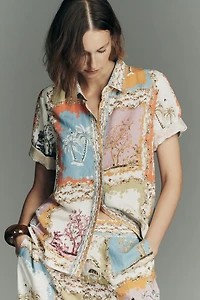Ranna Gill Tropical Print Linen Collared Blouse