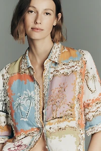 Ranna Gill Tropical Print Linen Collared Blouse