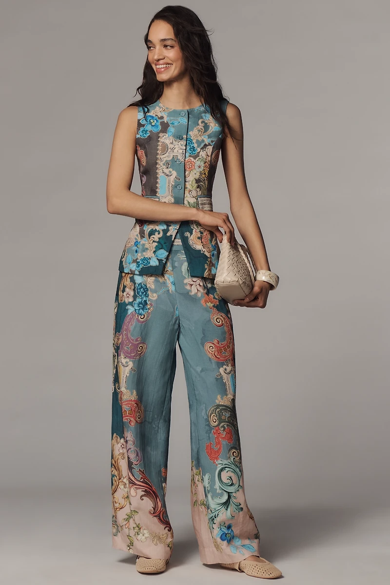 Ranna Gill Linen Blend Printed Vest