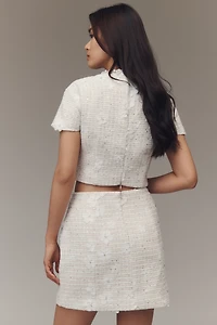 Elliatt Ellouise Short-Sleeve Keyhole Tweed Crop Top