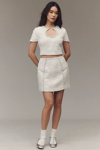 Elliatt Ellouise Short-Sleeve Keyhole Tweed Crop Top