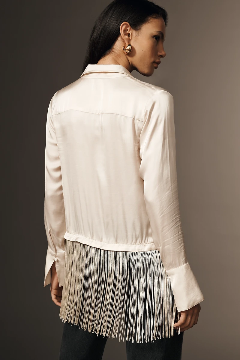 By Anthropologie Silky Fringed Buttondown Blouse