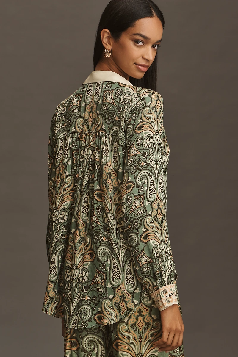 Conditions Apply Blooming Long-Sleeve Collared Blouse