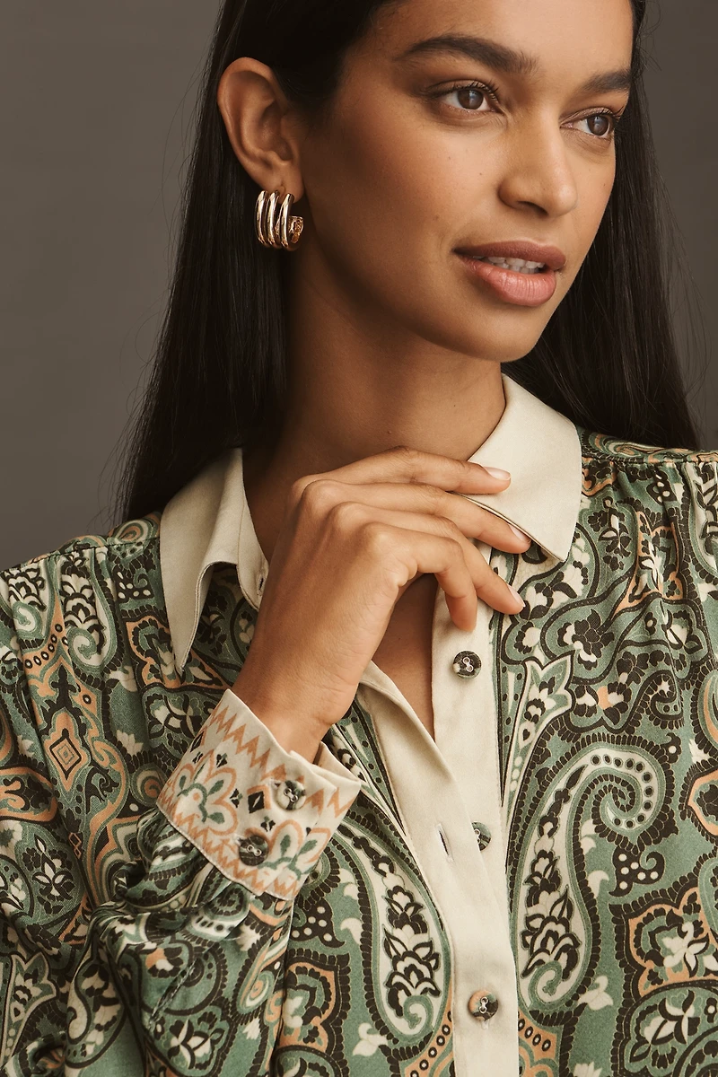 Conditions Apply Blooming Long-Sleeve Collared Blouse