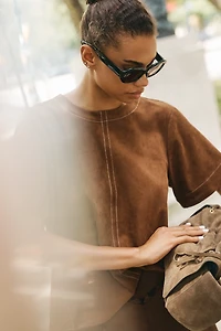 The Emmy Faux-Suede Swing Blouse by Maeve