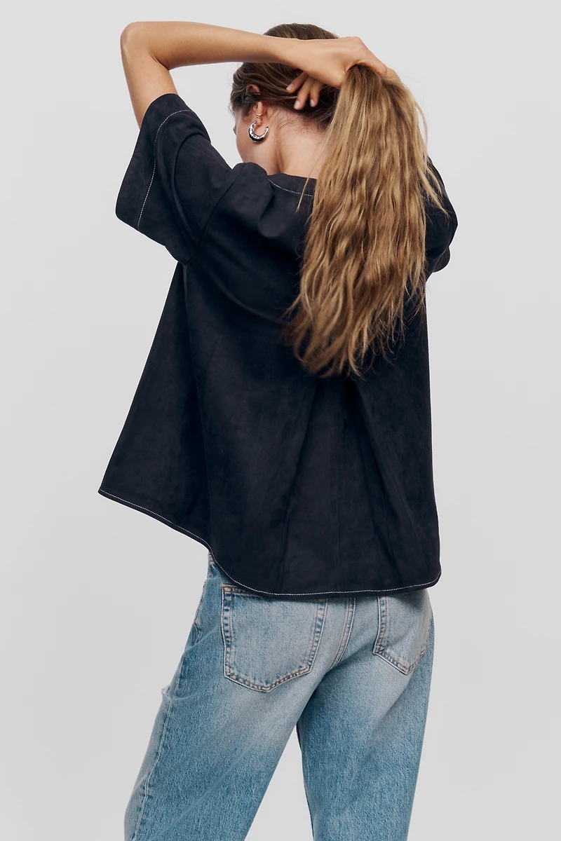 Emmy Faux-Suede Swing Blouse by Maeve