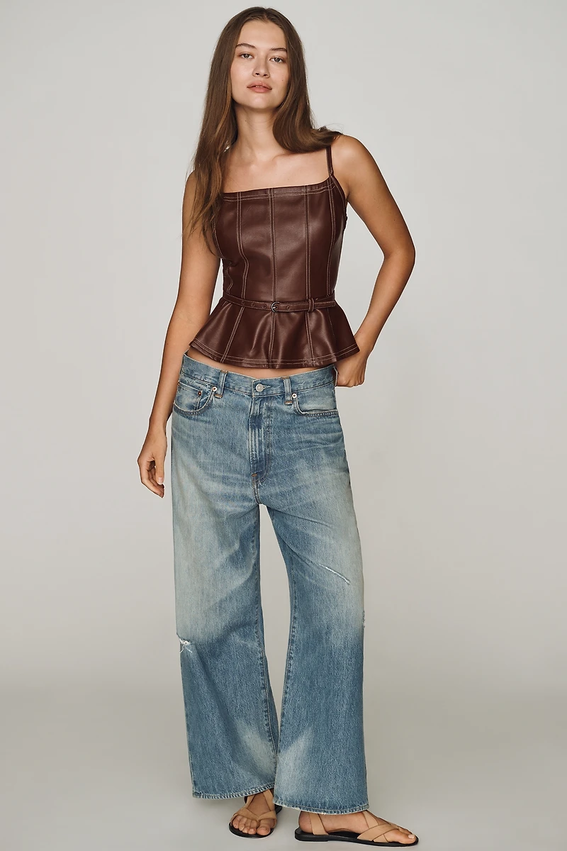 Pilcro Faux-Leather Peplum Tank
