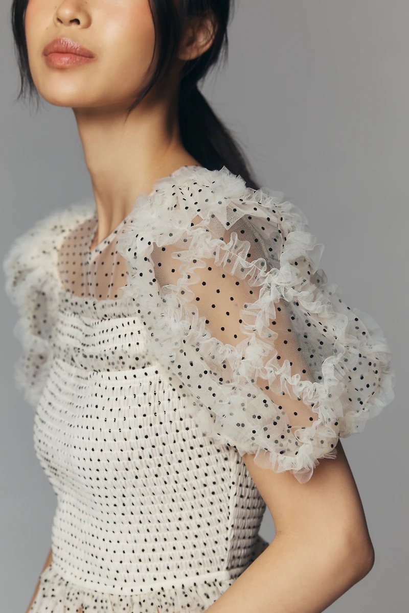 English Factory Sheer Puff-Sleeve Top