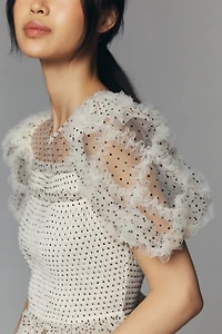 English Factory Sheer Puff-Sleeve Top