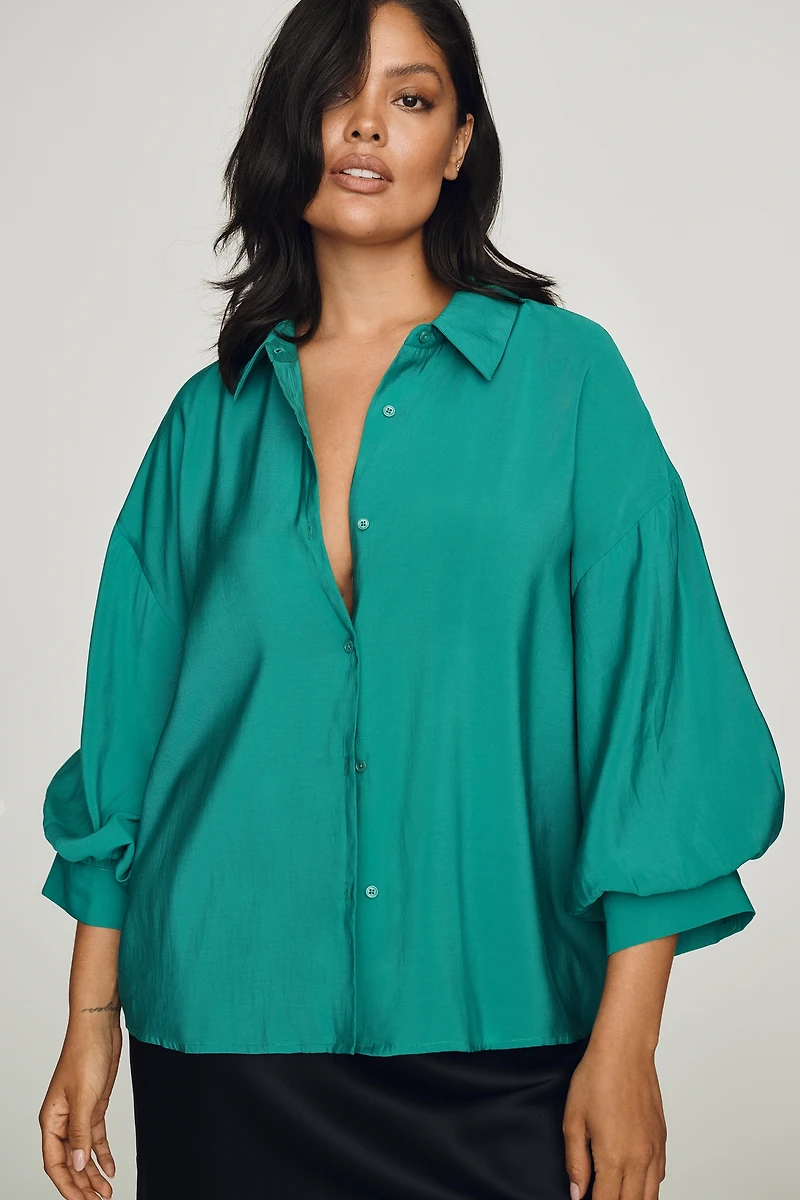 English Factory Puff-Sleeve Buttondown Shirt
