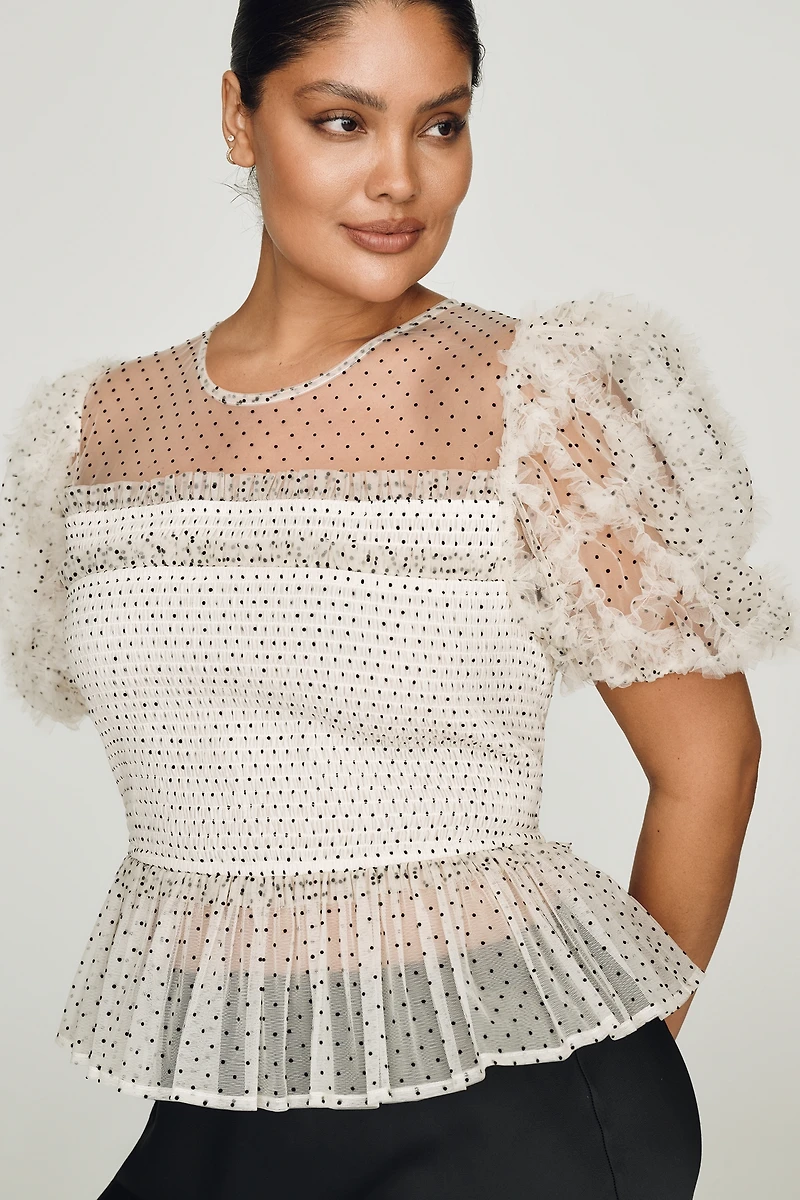 English Factory Puff-Sleeve Sheer Blouse