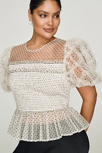English Factory Puff-Sleeve Sheer Blouse