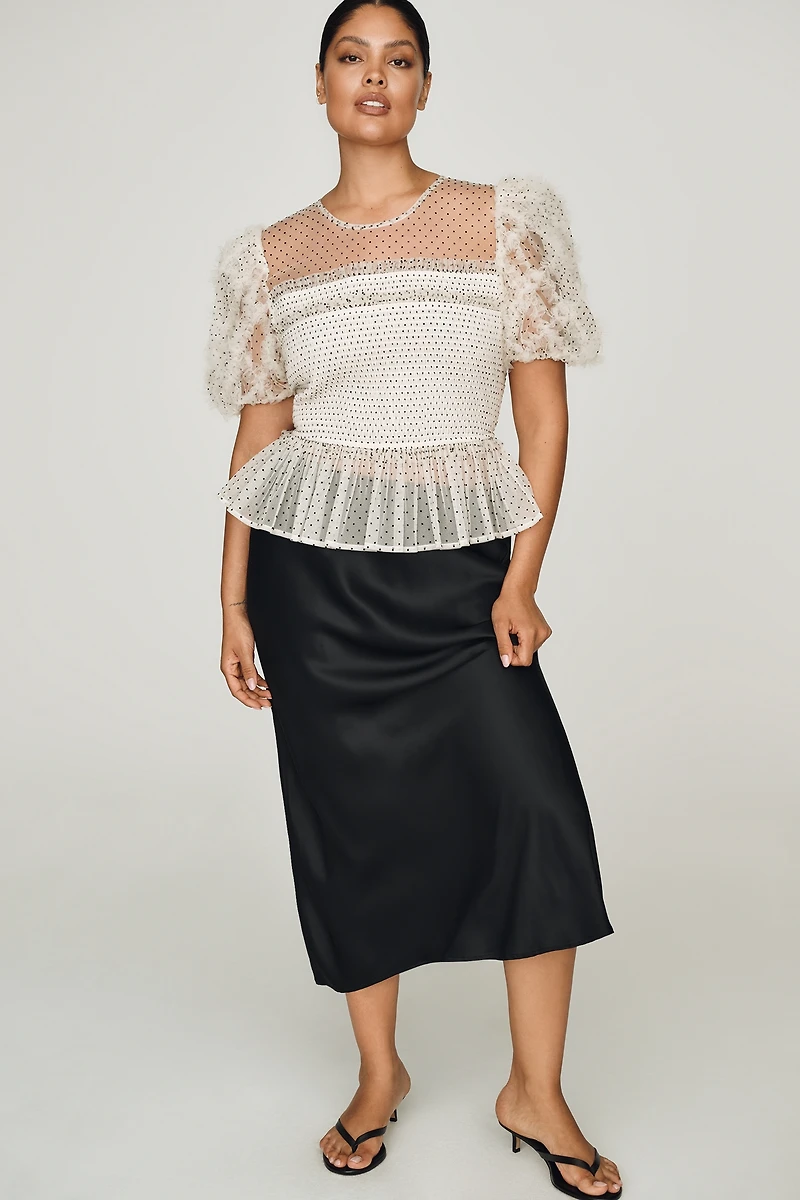 English Factory Puff-Sleeve Sheer Blouse