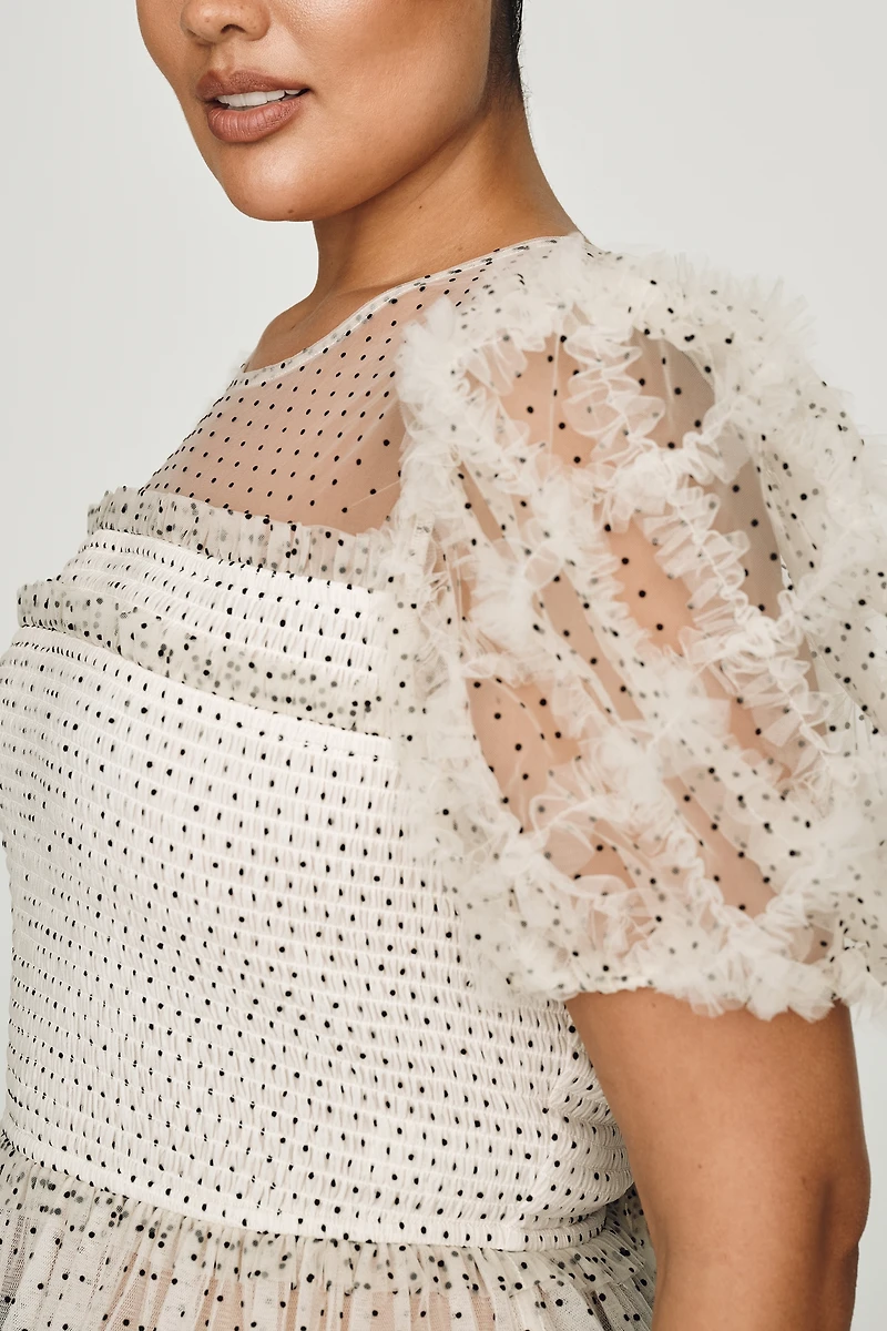 English Factory Puff-Sleeve Sheer Blouse