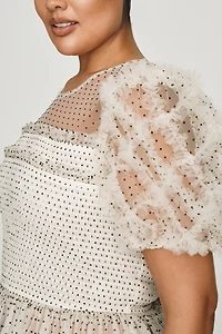 English Factory Puff-Sleeve Sheer Blouse