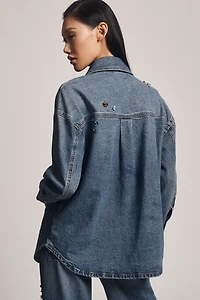 Avec Les Filles Oversized Bejeweled Denim Buttondown Shirt