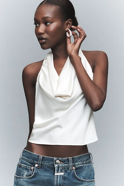 Avec Les Filles Sleeveless V-Neck Halter Top