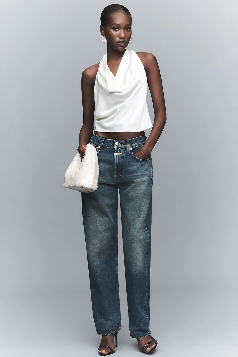 Avec Les Filles Sleeveless V-Neck Halter Top