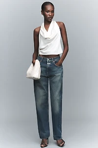 Avec Les Filles Sleeveless V-Neck Halter Top