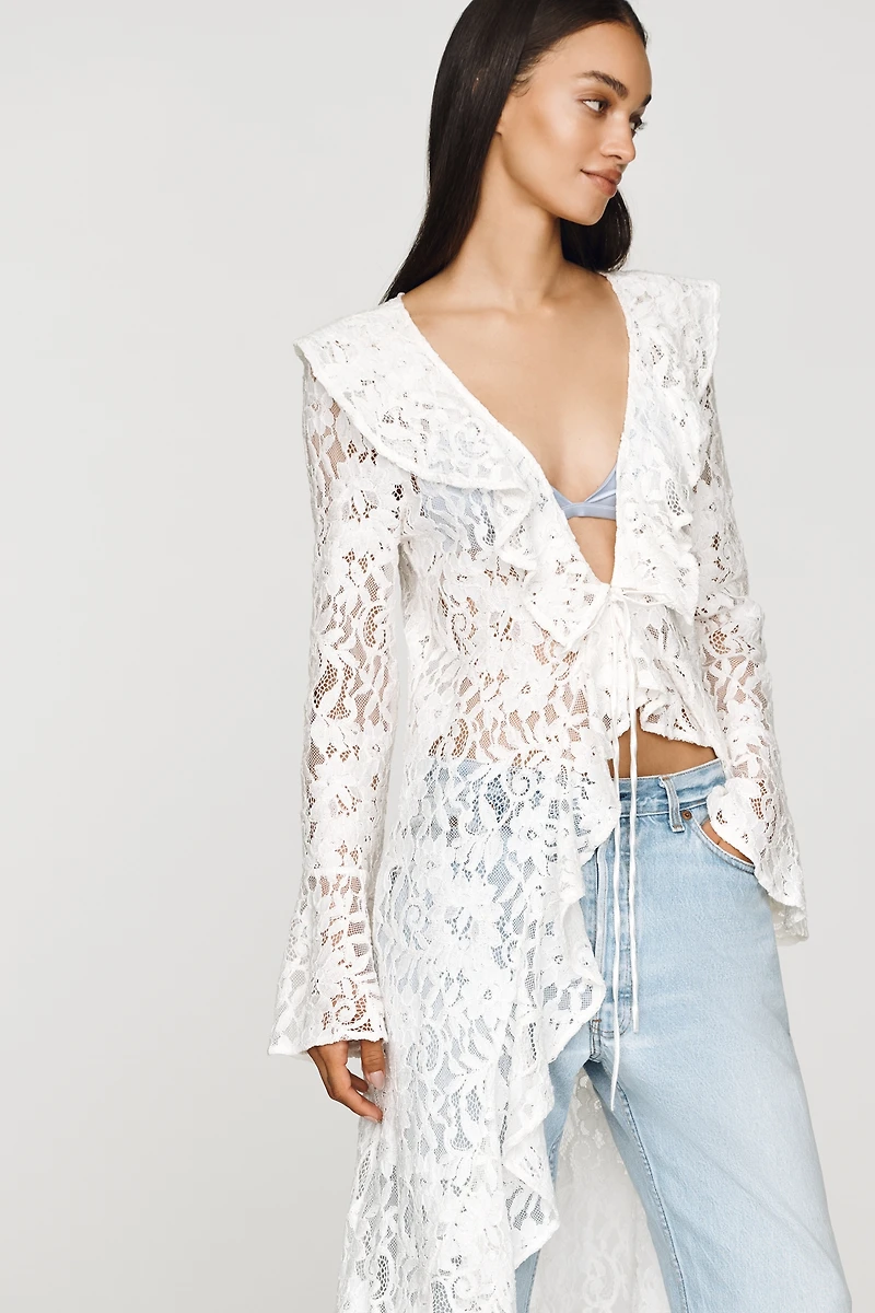 Avec Les Filles Ruffle Lace Longline Top