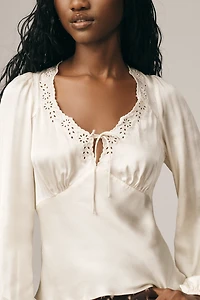 ASTR The Label Roya Silky Eyelet Top